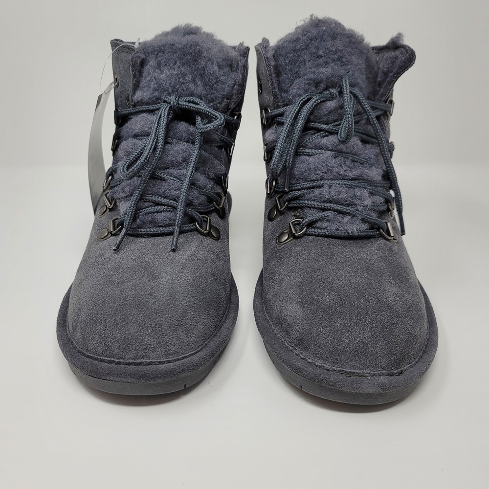 Bearpaw Kerri Suede LaceUp Ankle Snow Boots Booties Sz 8W Charcoal Gray Neverwet - Picture 2 of 13